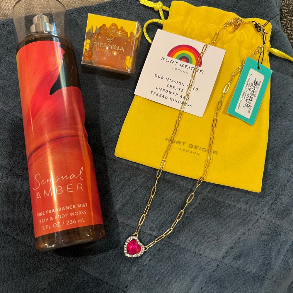 Kurt Geiger NWT Gold Necklace with Pink Heart Charm